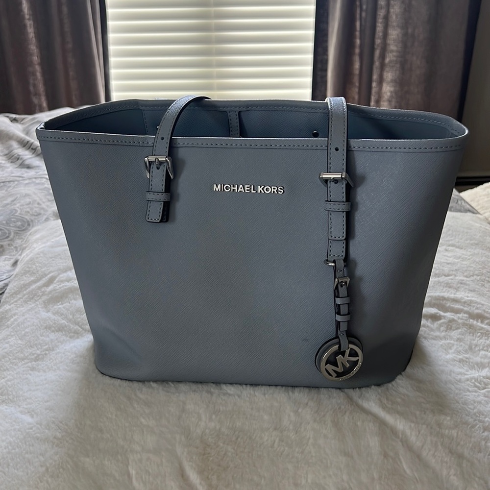 Blue/grey jet set tote bag